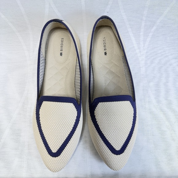 Birdies The Blackbird Eggshell/Navy Piping Knitted Flat‎ Loafers Size 9 - Picture 4 of 9